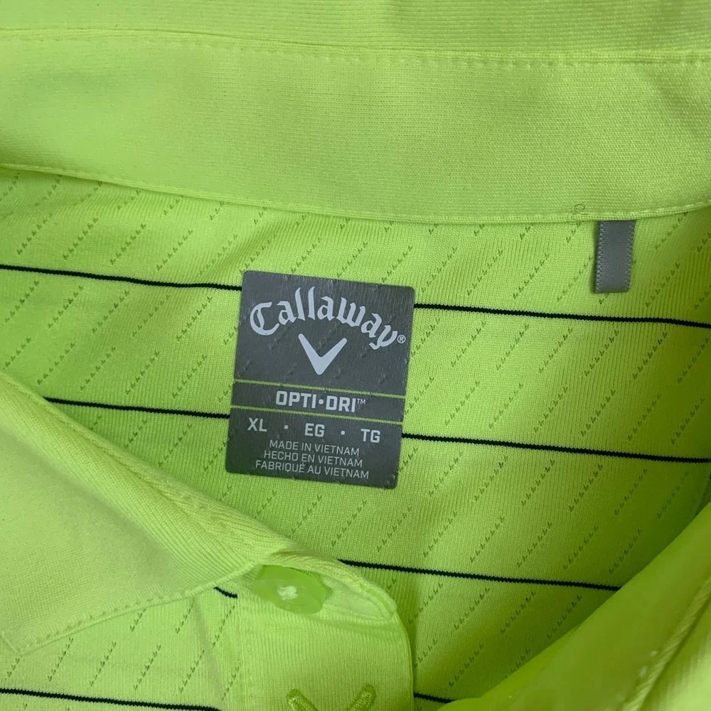 Callaway Opti-Dri Golf Polo Shirt Mens XL Neon Lime Green Black Striped SU26626 - Picture 3 of 8